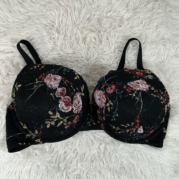 Torrid Curve Black Floral Lace Push Up Plunge Bra 44DDD - Picture 1 of 7